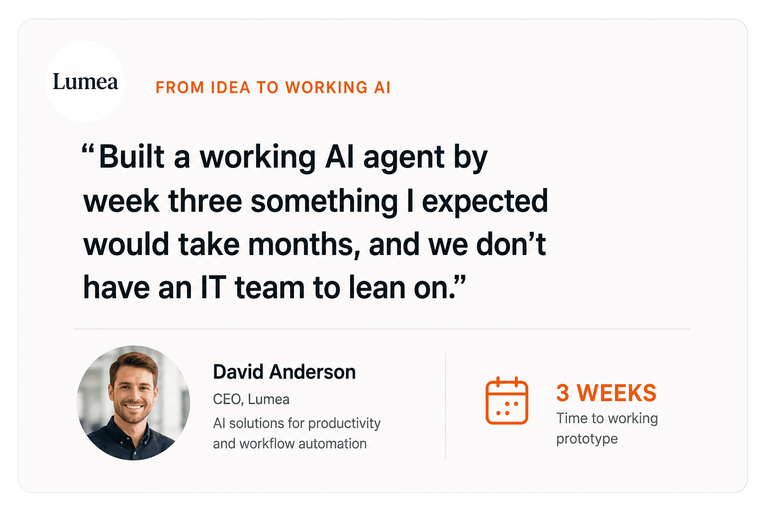 David Anderson, CEO of Lumea, on going from idea to a working AI agent in three weeks